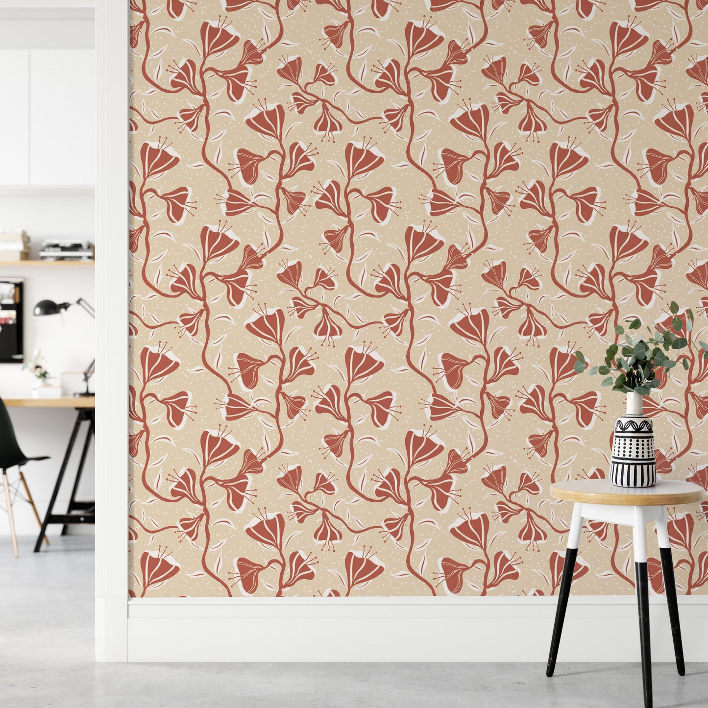 Flowing cream flower wallpaper for timeless wall design