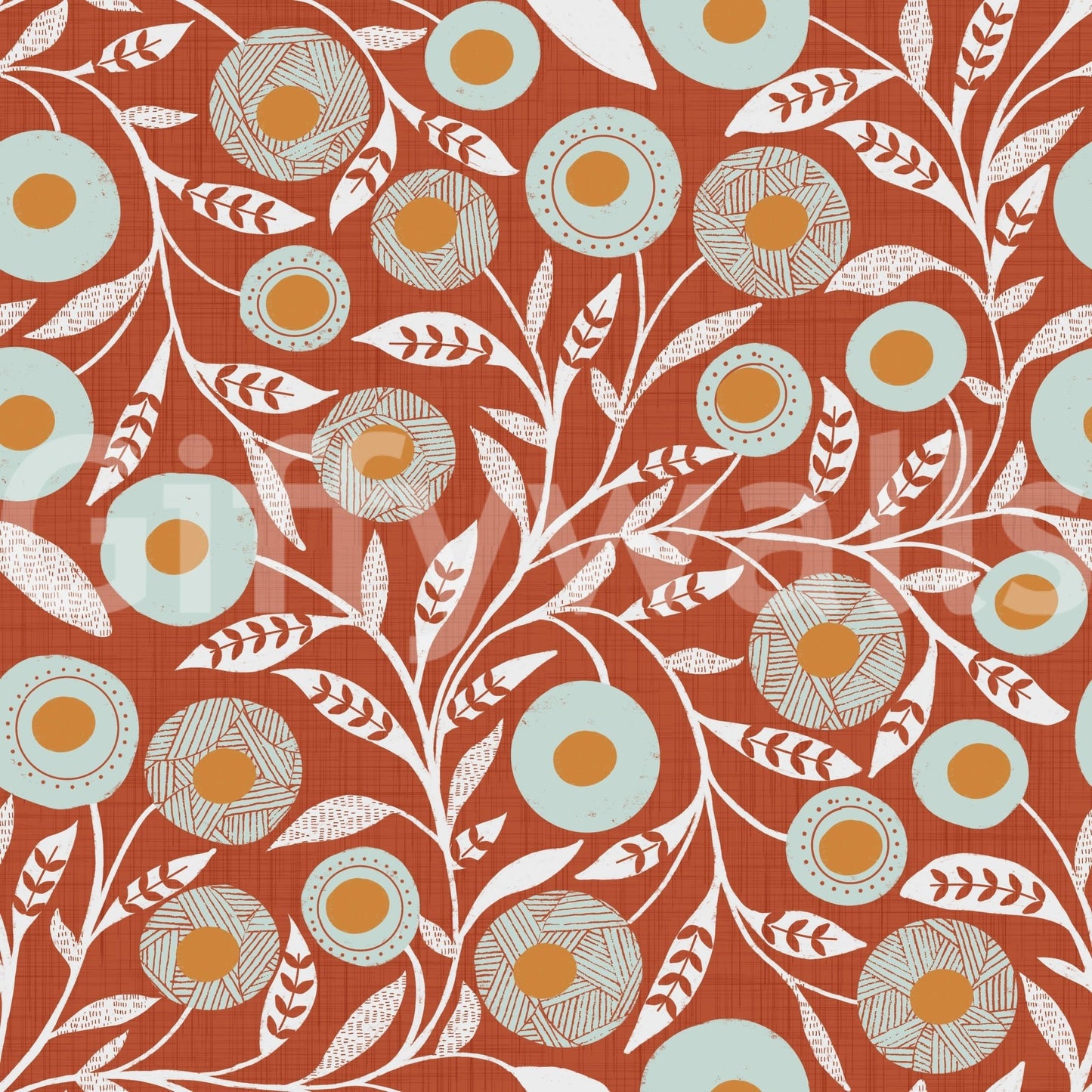 Cozy Scandi Folk Floral Burnt Terracotta - Craft Botanical Wallpaper