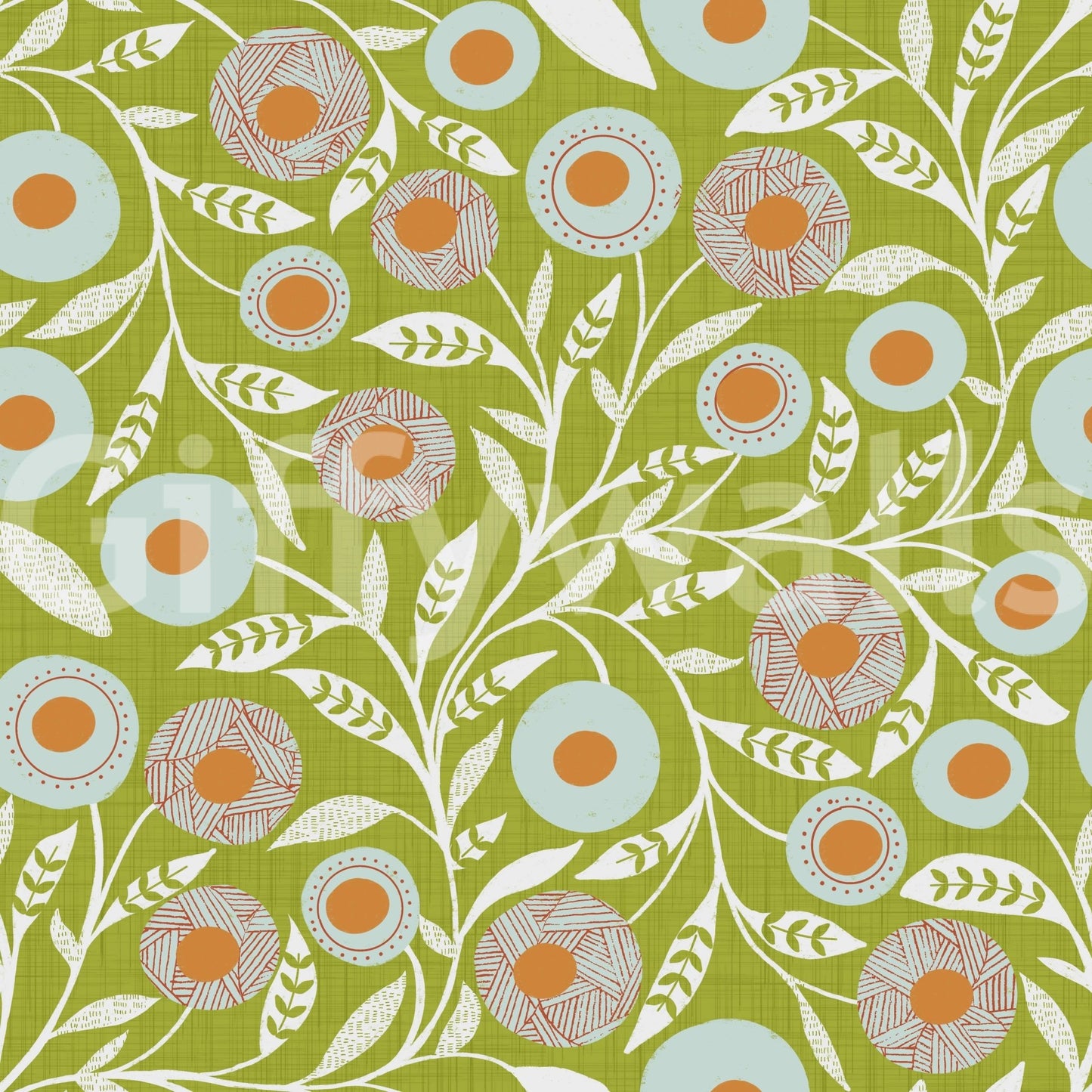 Cozy Scandi Folk Floral Olive Chartreuse - Craft Botanical Wallpaper