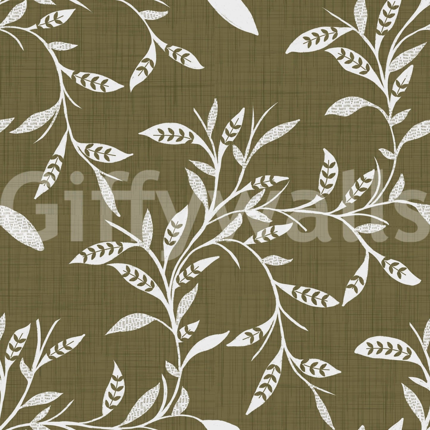 Cozy Scandi Folk Leaf Vine Earthy Olive - Craft Blender Wallpaper
