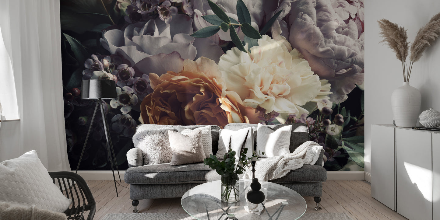 Exquisite dark floral wallpaper for living rooms