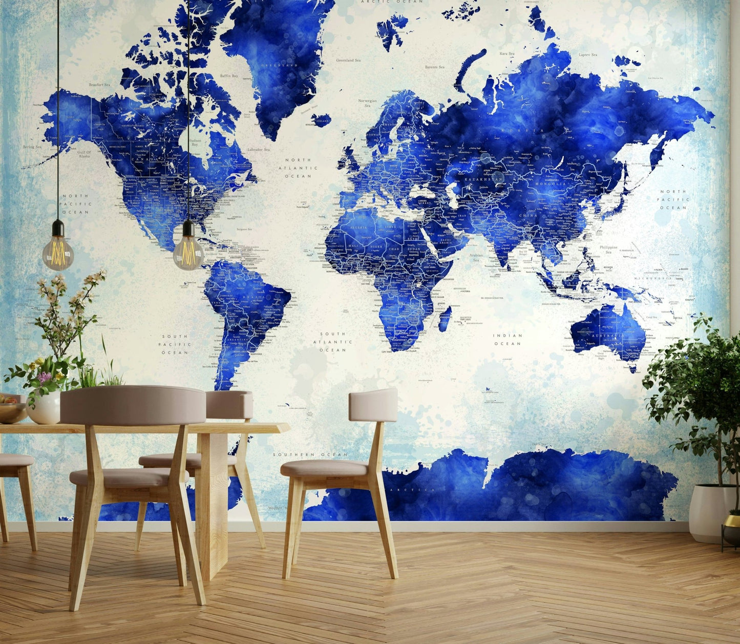 Deep Blue Watercolor World Map Wallpaper