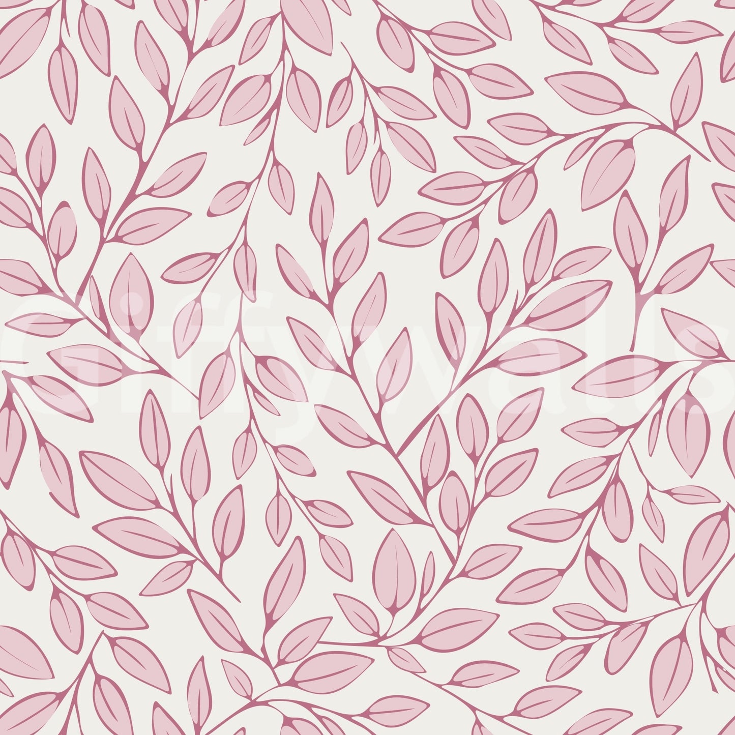 Dusty Rose Vines wallpaper close-up showing dusty rose leaves and trailing vines on a soft cream ground
