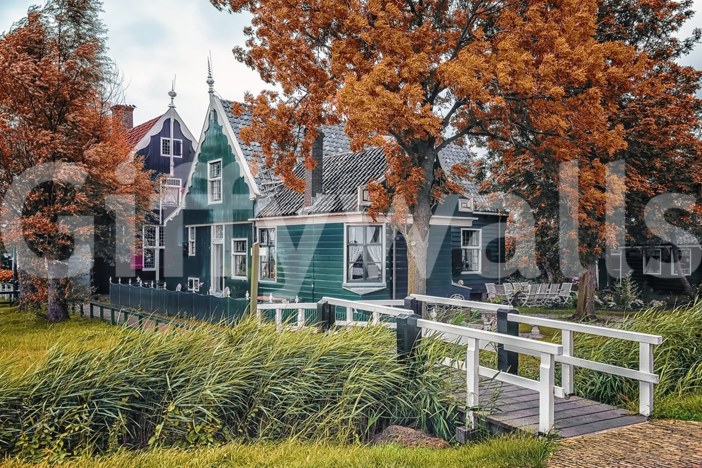 Classic canal wall mural expands bright room