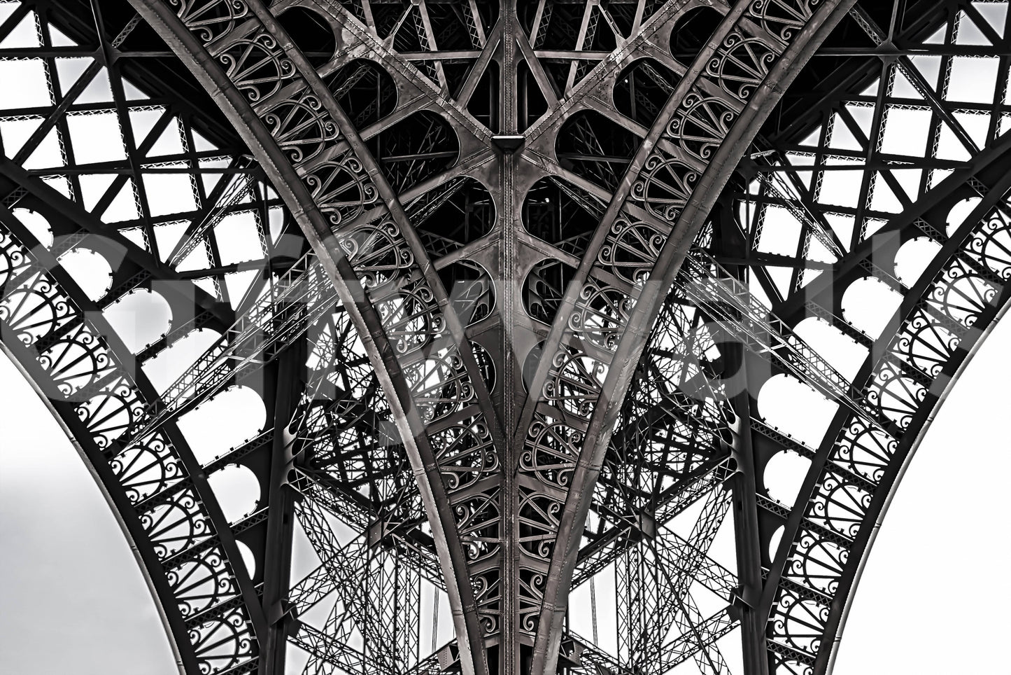 Contemporary lounge with Eiffel Tower wallpaper mural, gray tones, modern wall decor