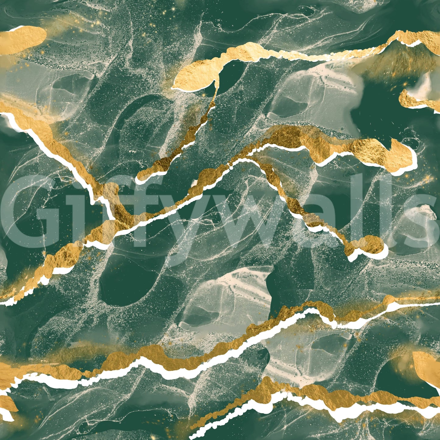 Golden Veins Emerald Marble - Modern Luxe Abstract Wall Mural