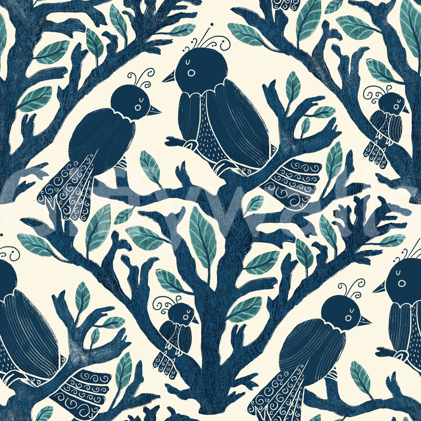 Delicate bird and floral wallpaper for bedrooms