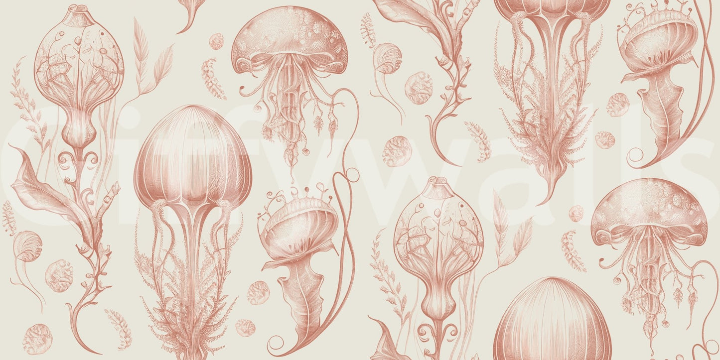 Ocean-inspired jellyfish wallpaper in muted pastels