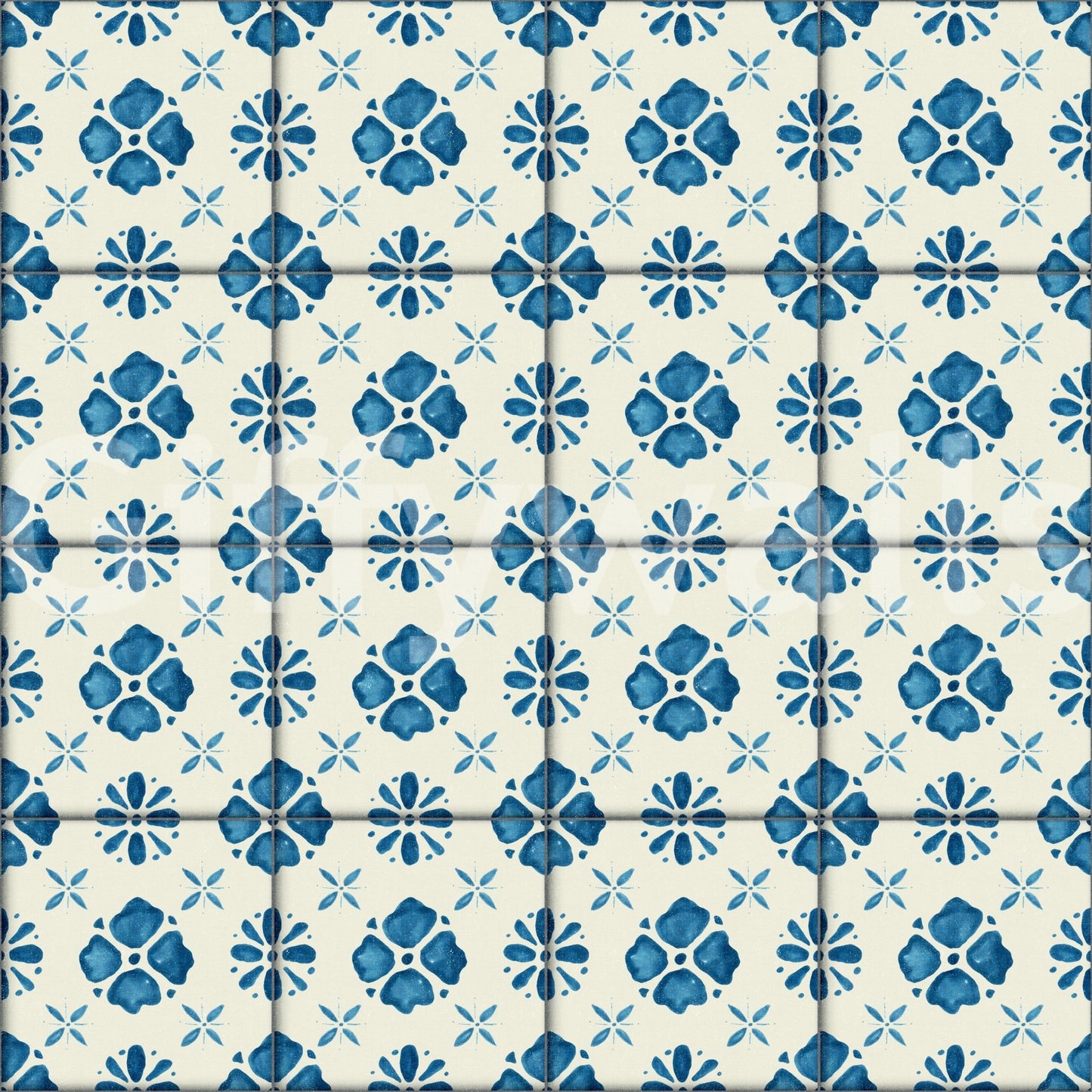 Farmhouse Classic Backsplash Blue Wallpaper
