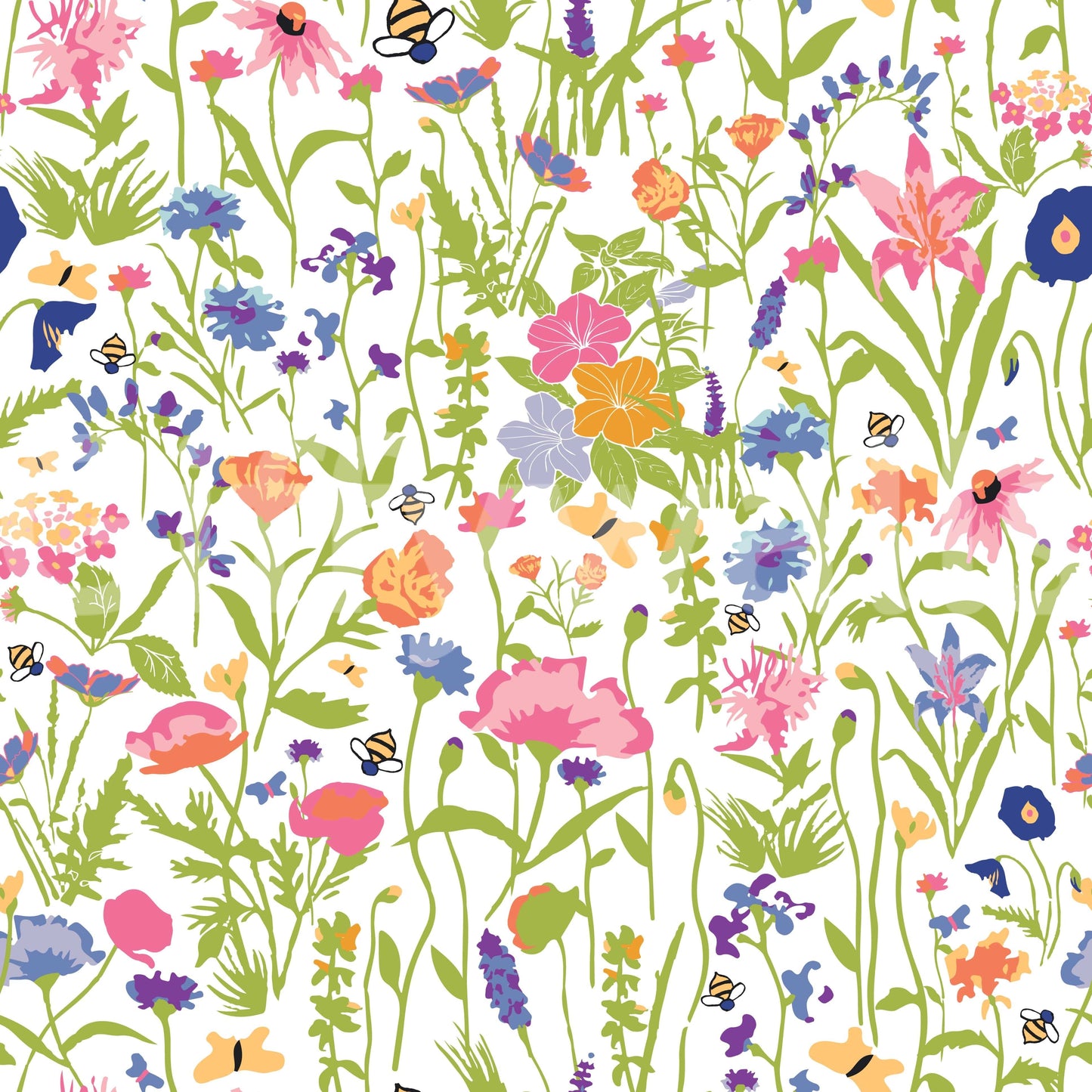 Meadow Blooms & Bees Wallpaper