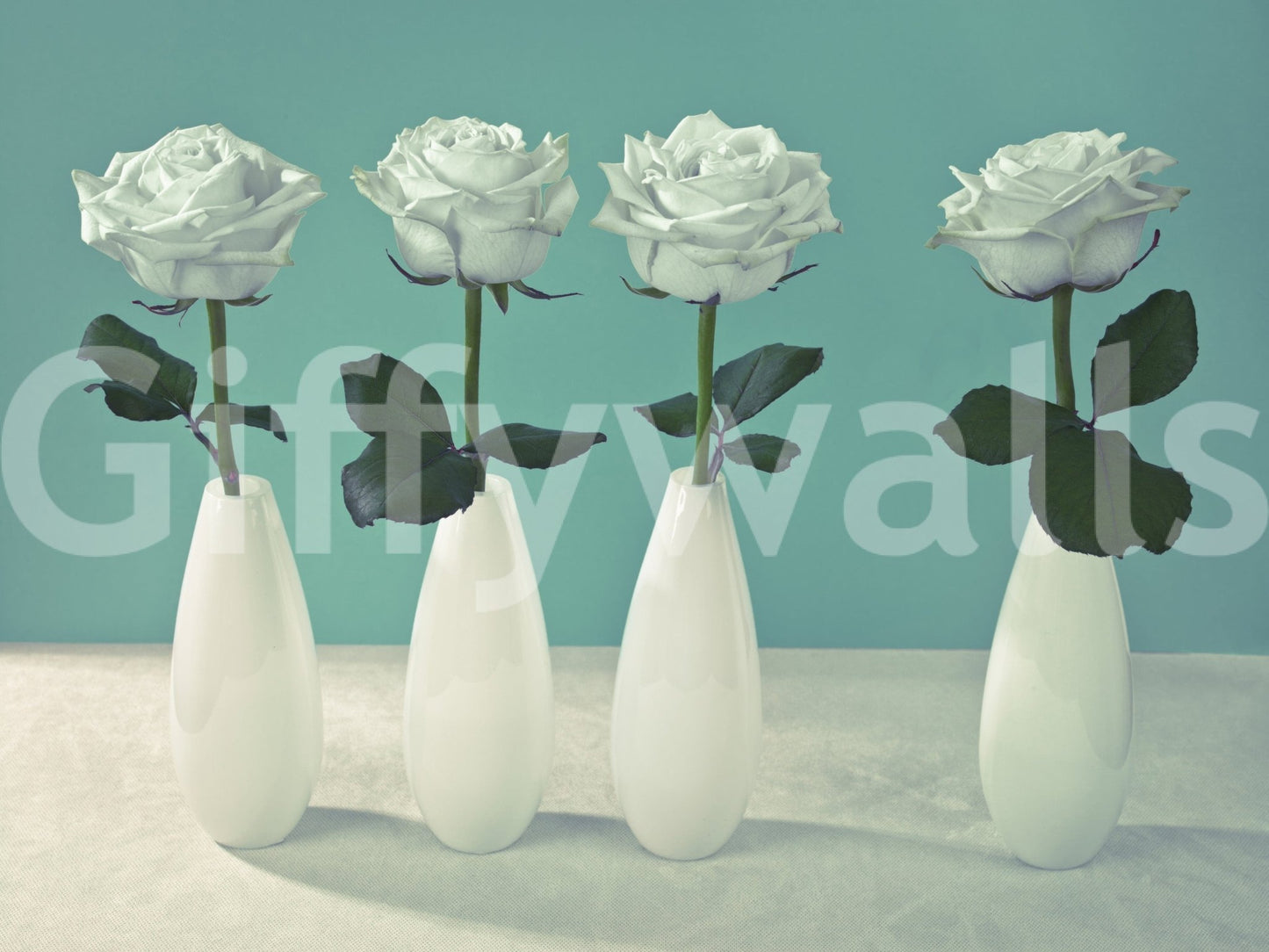 Fresh white flowers wall mural in minimal style