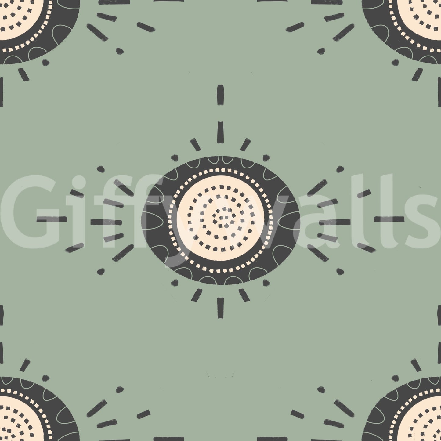 Light charcoal florals on a soft sage backdrop for a modern look