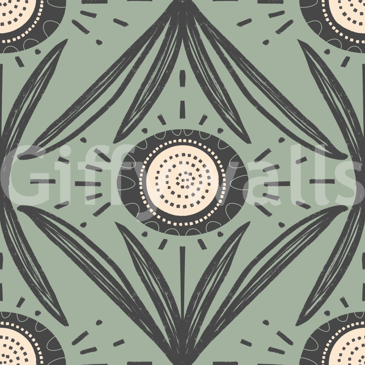 Detailed folk floral print wallpaper