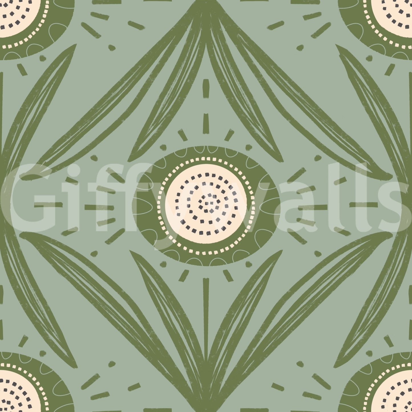Olive sage mural wallpaper with cottage vibe