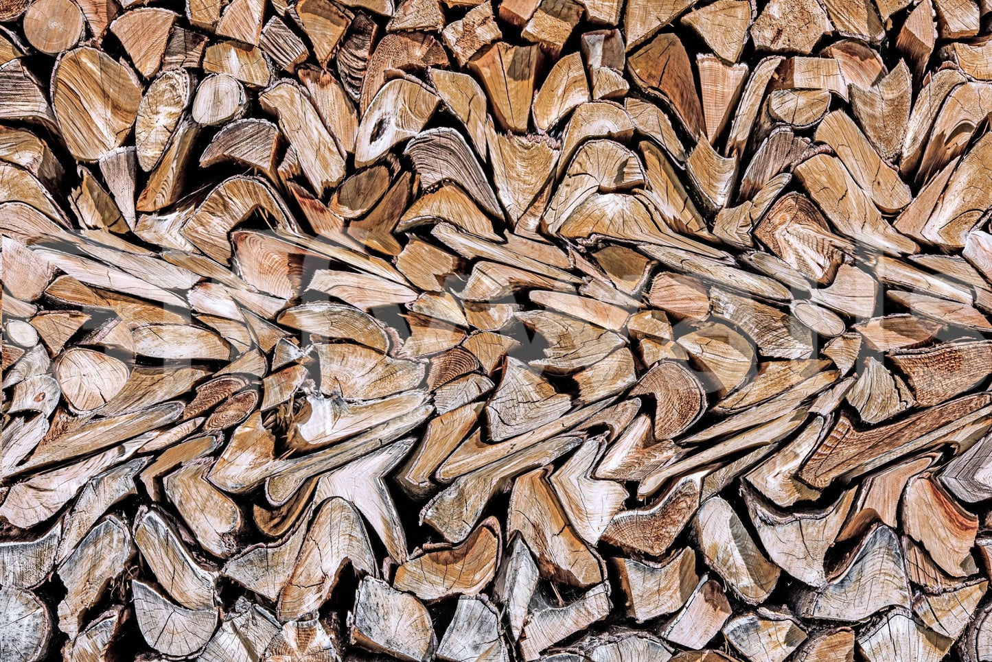 Fractured Timber wallpaper mural close-up showing the stacked split firewood log-end pattern detail