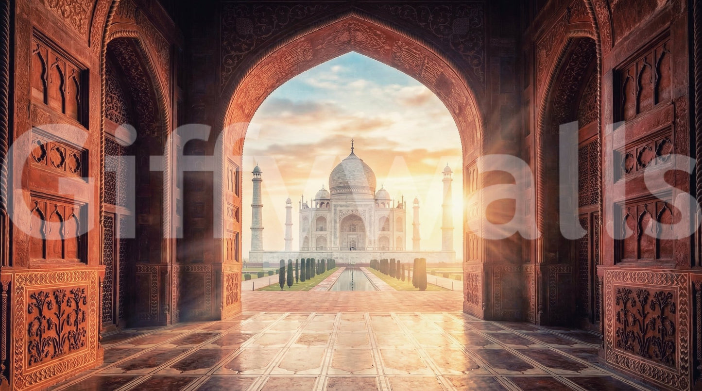 Golden hour Taj Mahal Gateway to Grandeur landmark mural