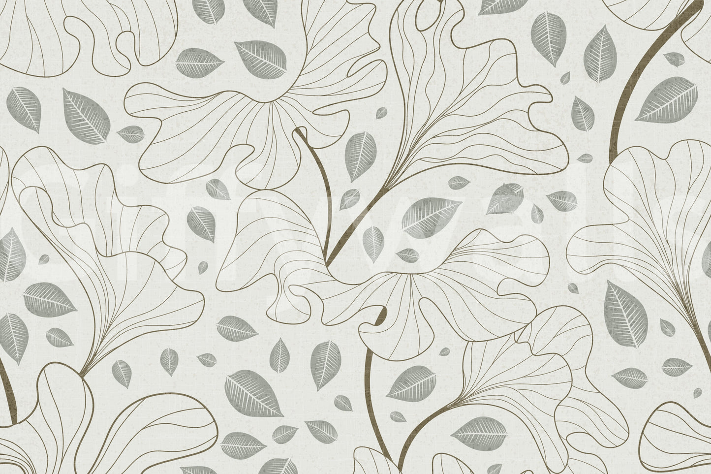 Beautiful Timeless Ginkgo Garden design, subtle gray leaf pattern.