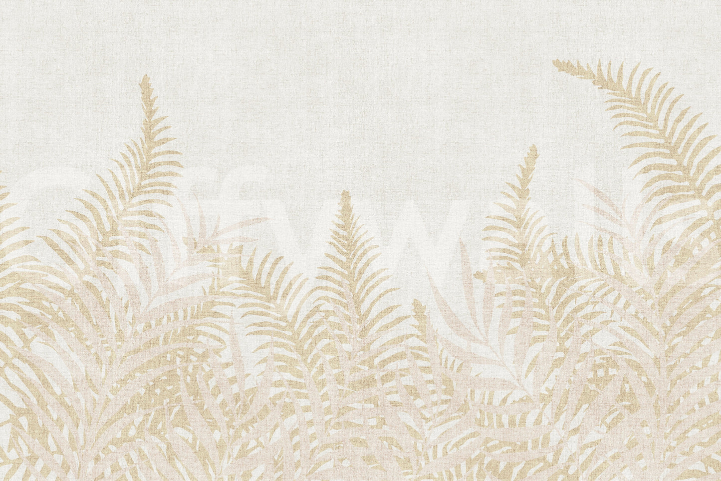 Subtle botanical wall mural in cream and fawn, Perlish style art.