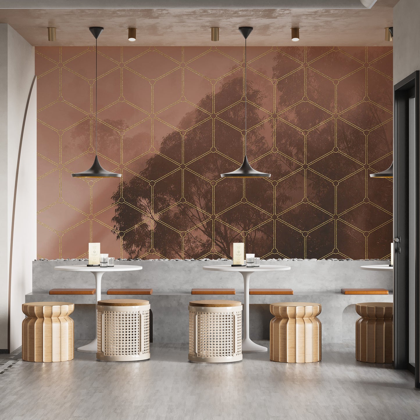 Artistic Golden Accents Forest Mural