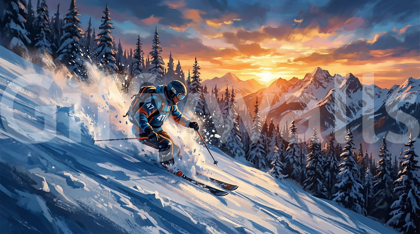 Golden Hour Ski Rush Wall Mural