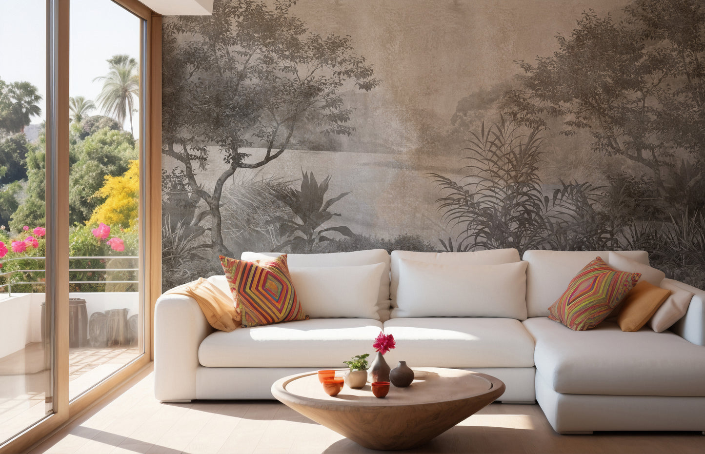 Gray Vintage Palm Tree Wallpaper Mural - Giffywalls