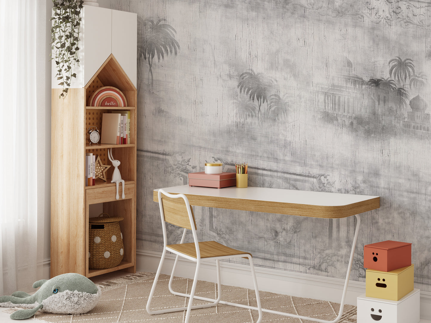 Classic foggy trees wallpaper with gray tones