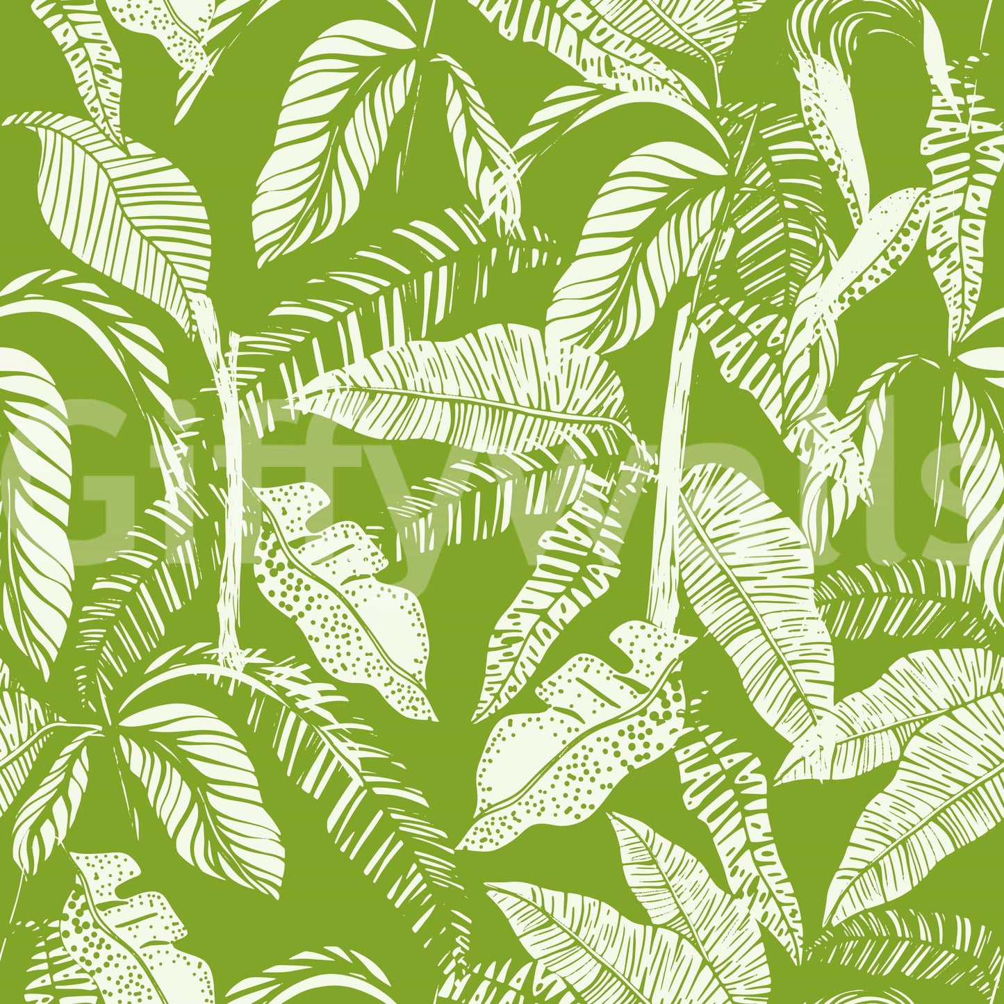 Fresh lime leaf wallpaper adds a botanical touch to walls.