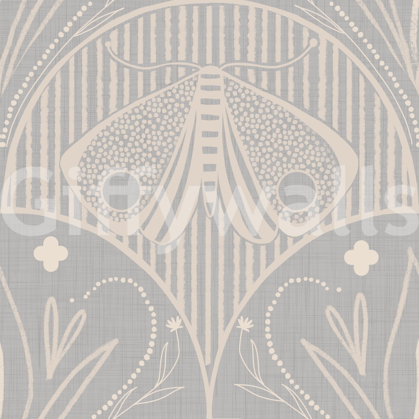 Abstract moth floral wallpaper textured light grey boho pattern.