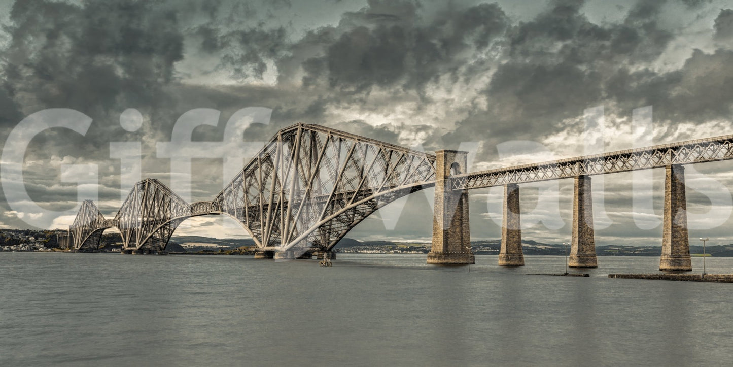 Historic Forth Rail Bridge wall mural shown as a full-wall view of the steel bridge over water