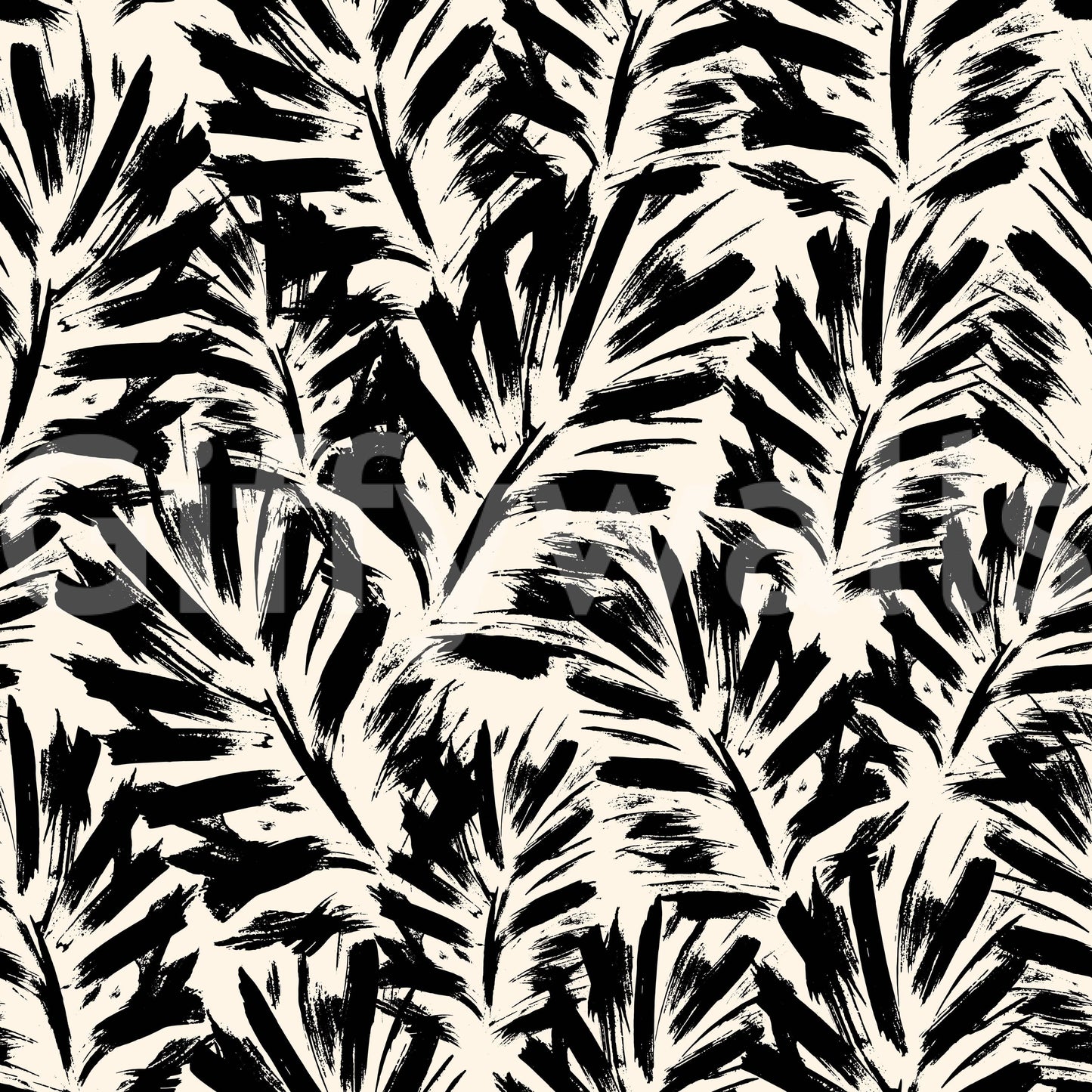 Rustic hand-painted leaf wallpaper in a monochromatic hue.