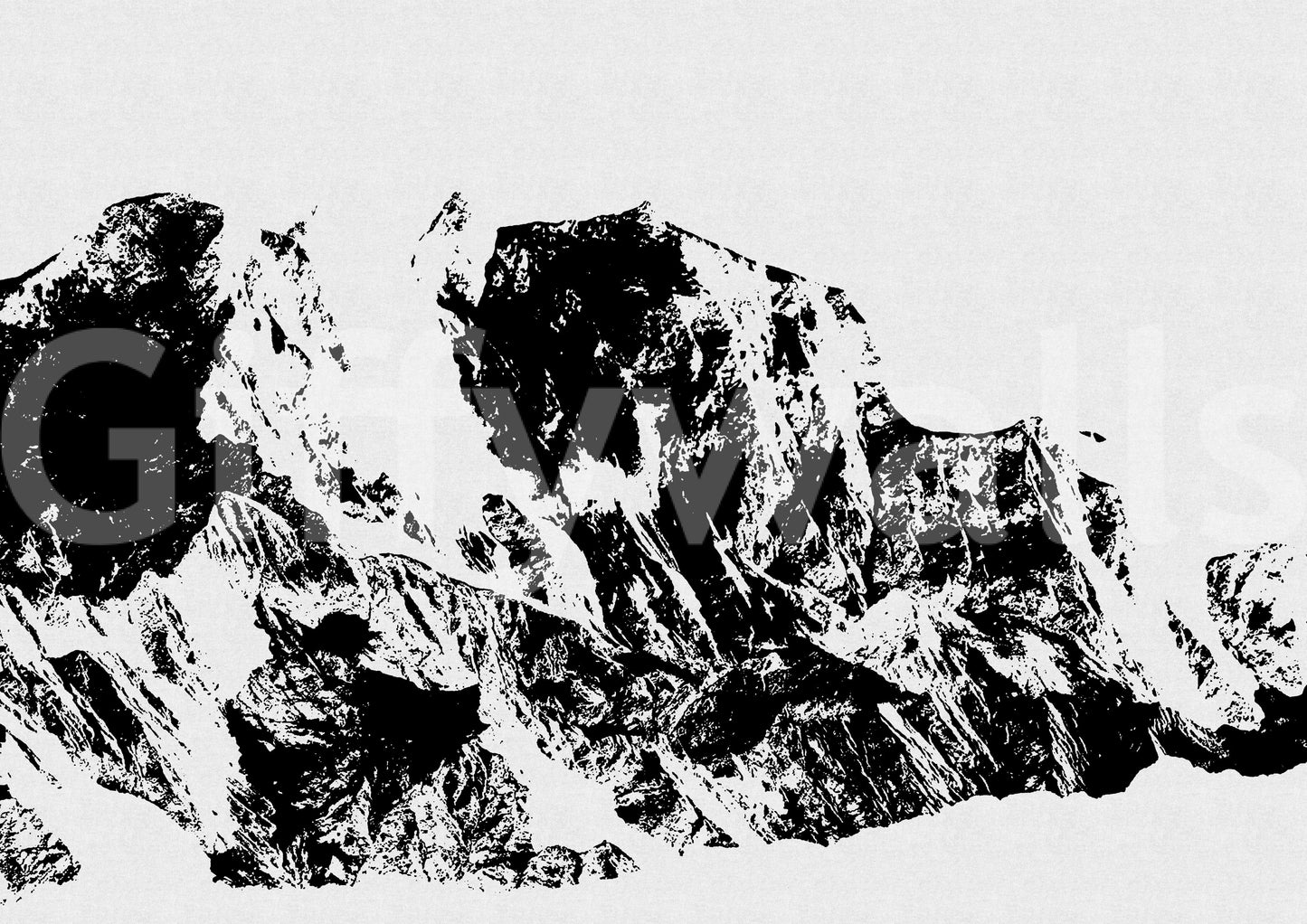 Ink Mountain Ascent wallpaper mural shown as a full-wall mural of black and white snowy peaks on a pale background