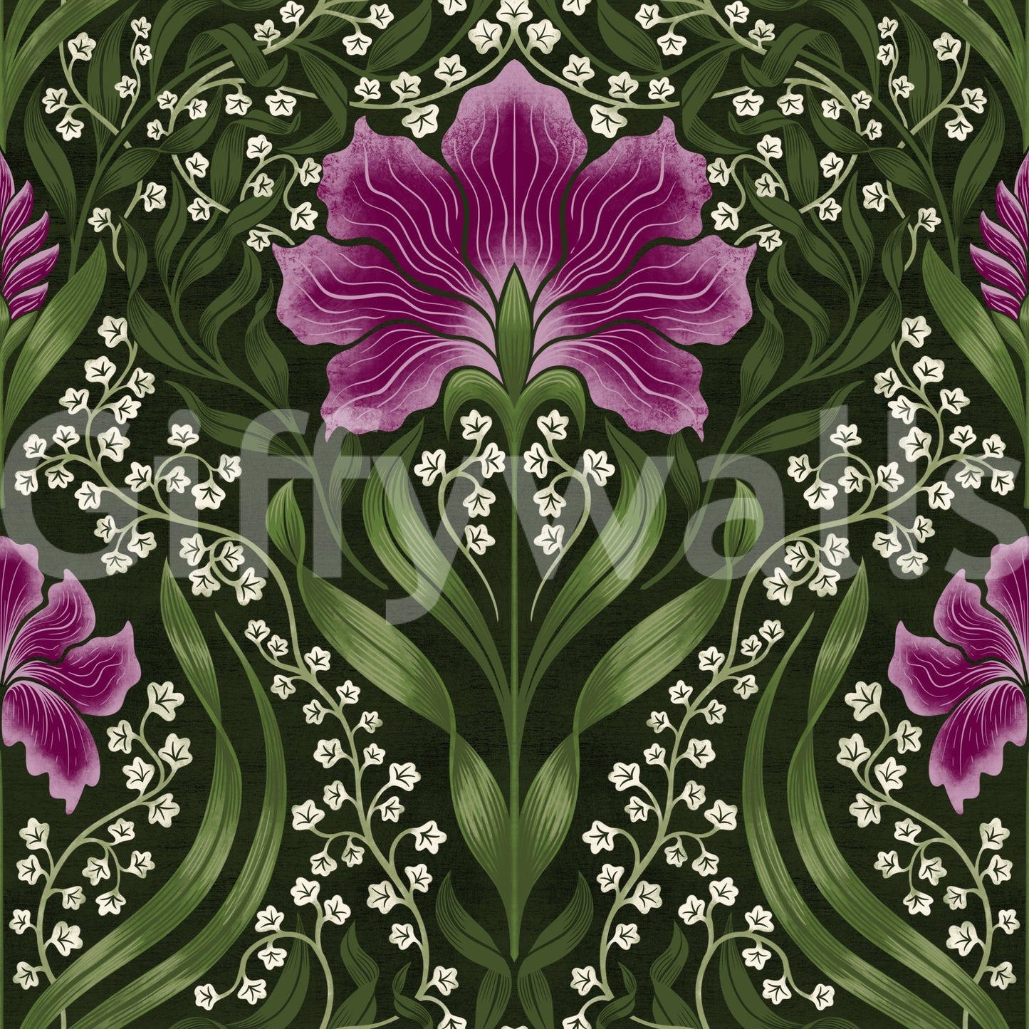 Intricate floral damask - purple Wallpaper