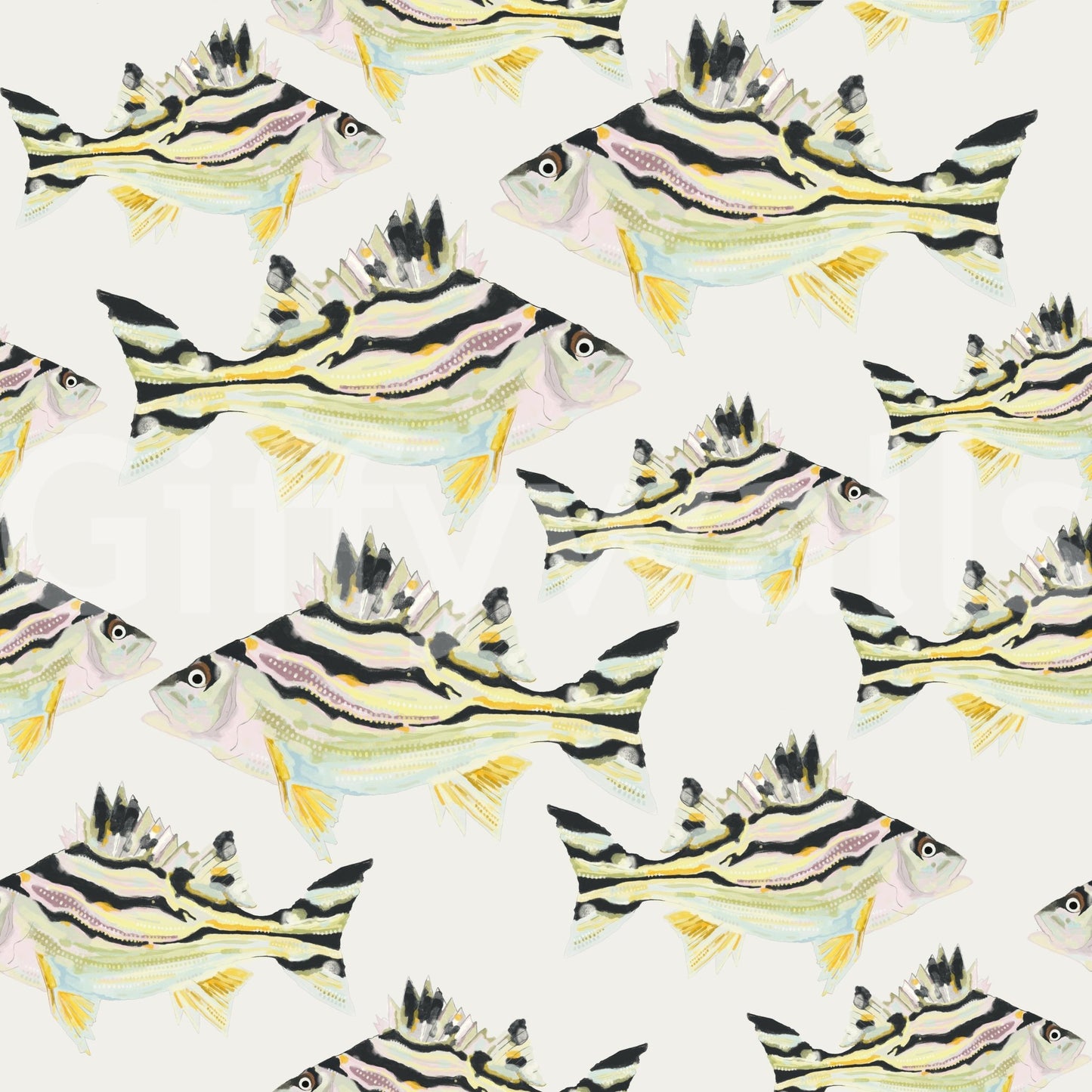 Coastal interior featuring fish motif wallpaper