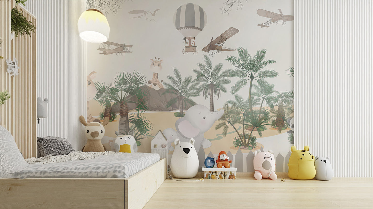 Panda and giraffe wallpaper for kids' room