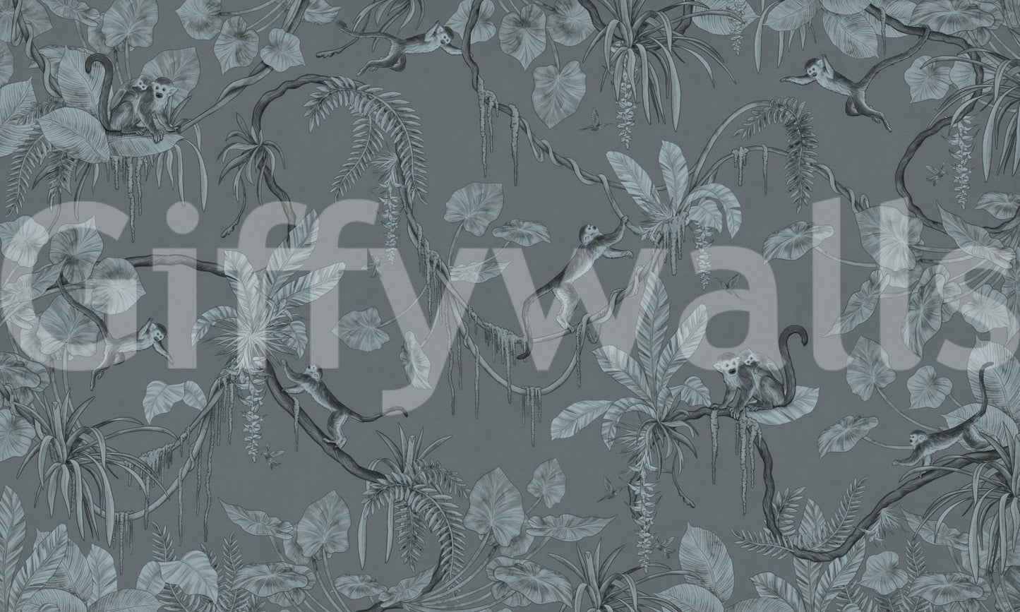 Jungle Sketch - Blue Serenity Wall Mural