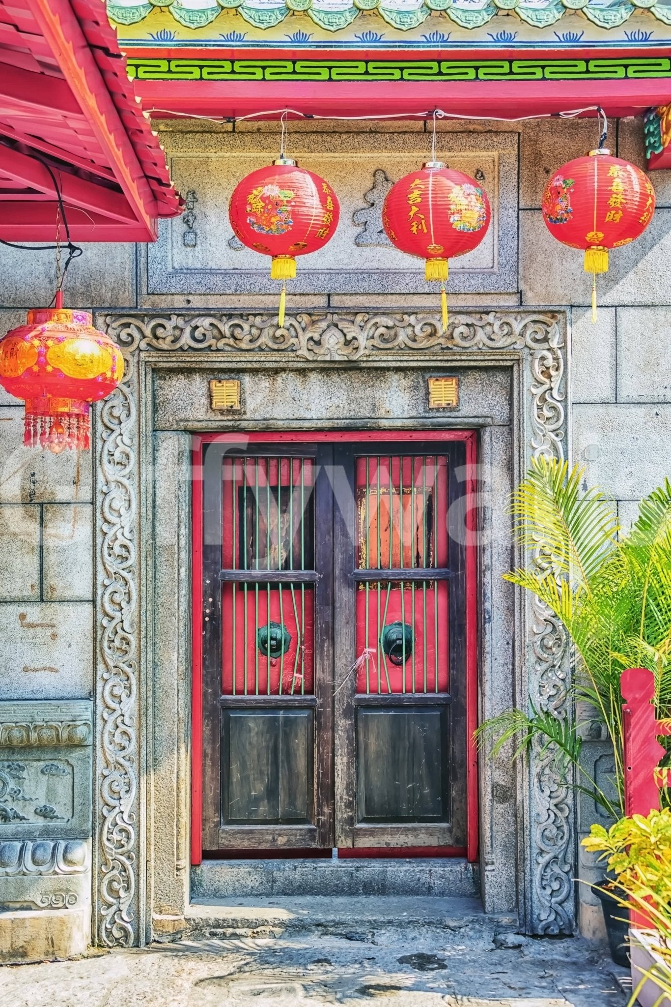 Rustic timber doors Lantern Entrance wallpaper for walls.