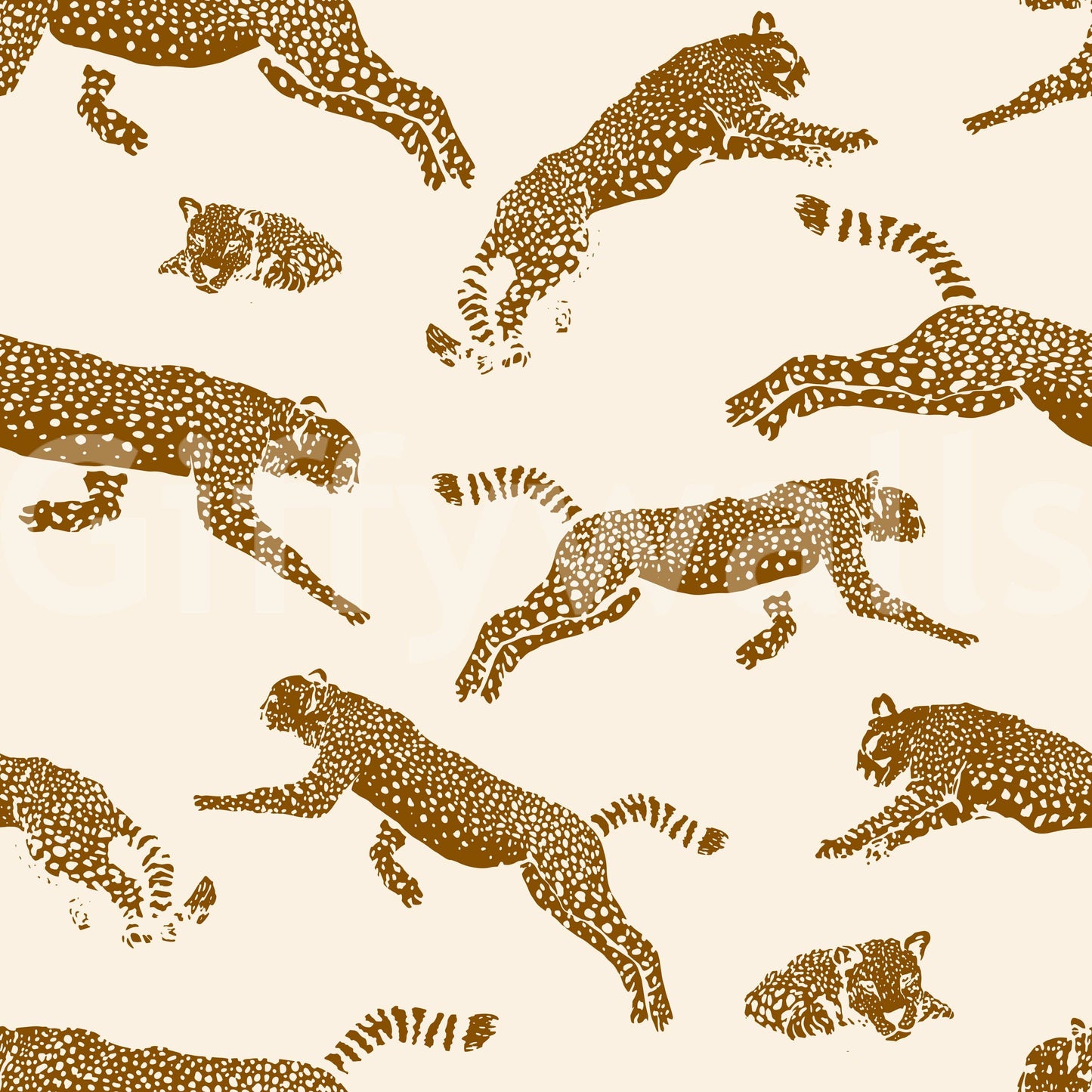 Regal sepia feline motifs for wallpaper