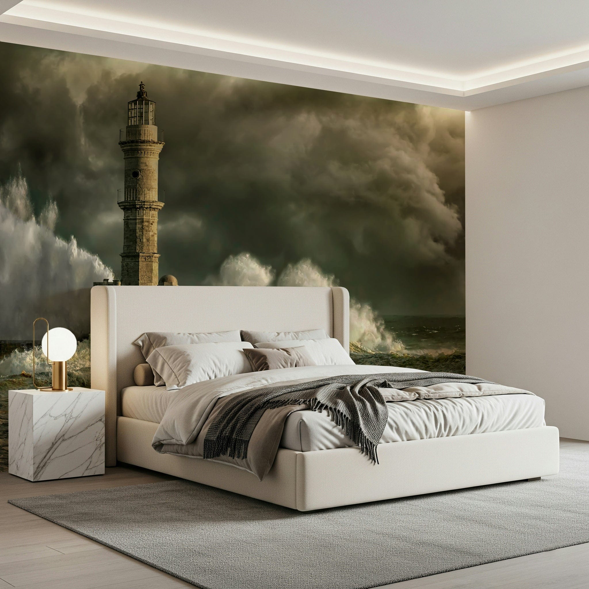 Lighthouse Storm Wall Mural - Nautical Home Décor