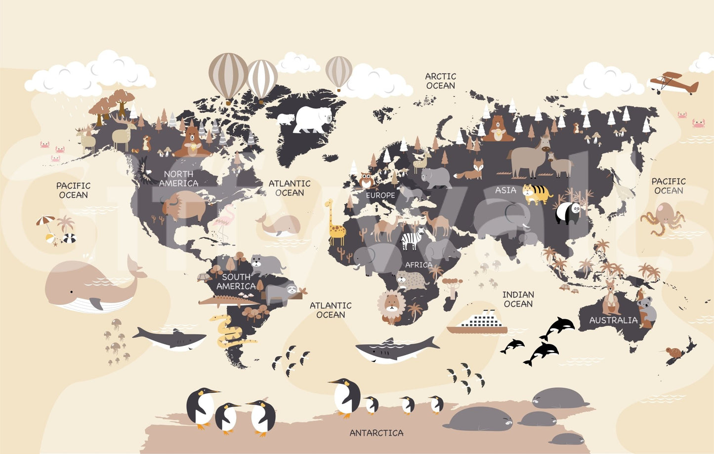 Simple geography mural for walls