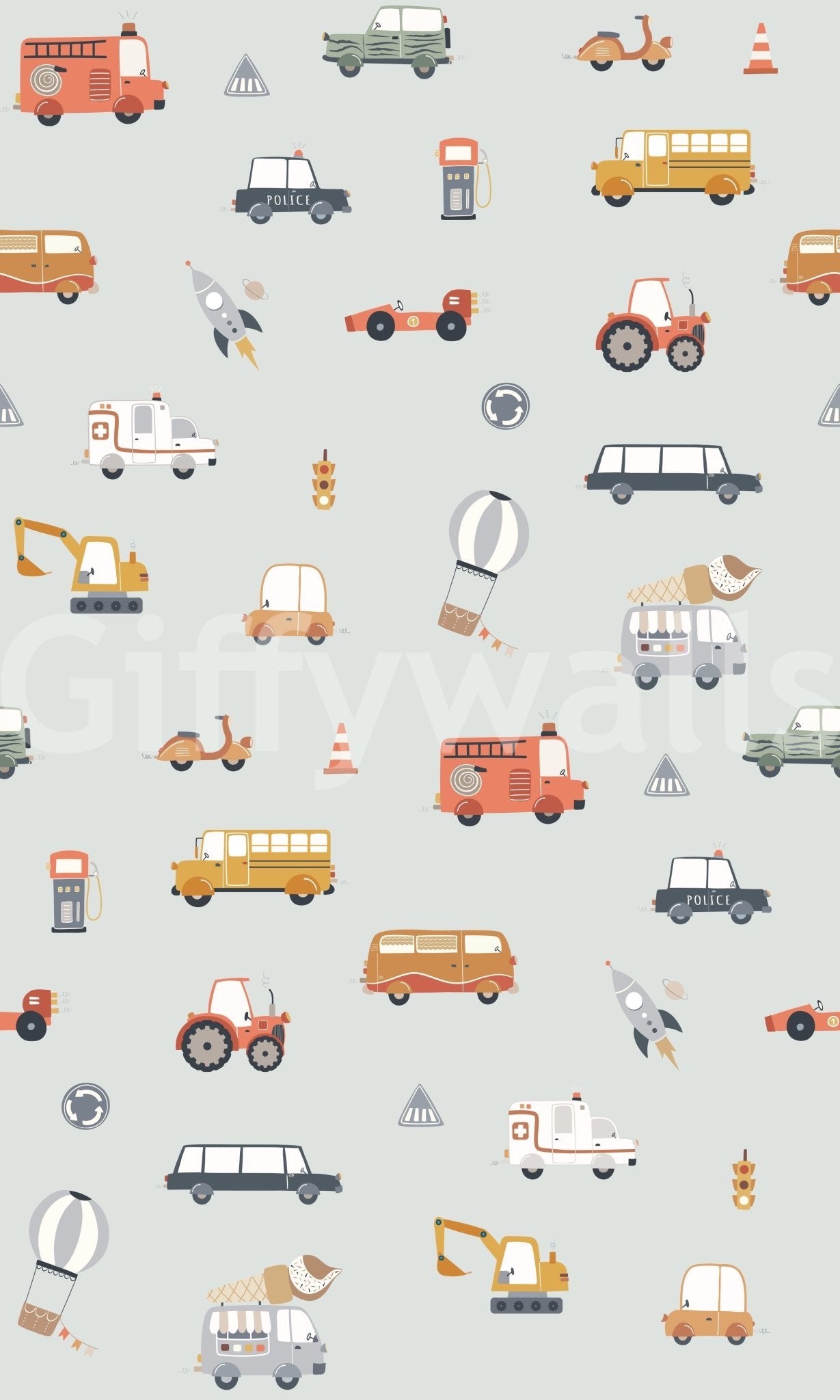 Little Transports in blue Wallpaper
