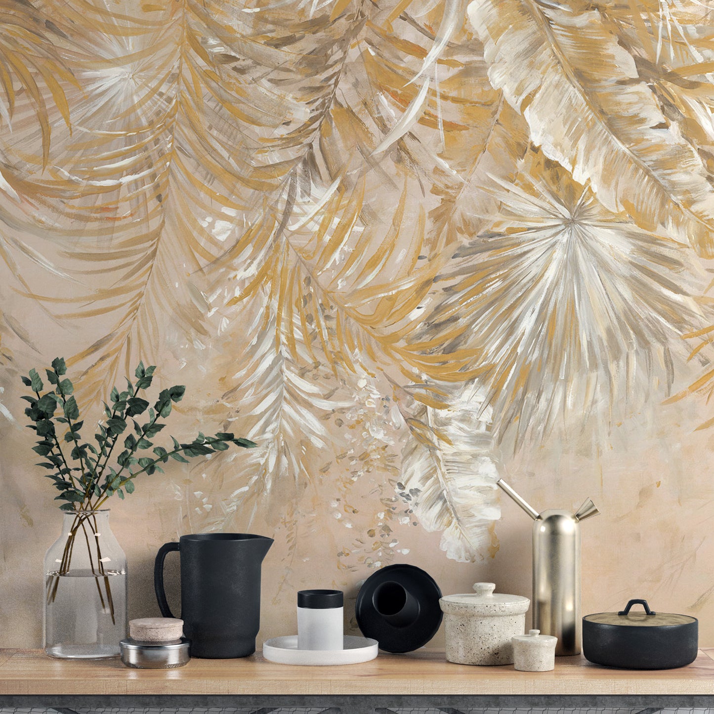 Easy apply peel and stick palm wallpaper installation