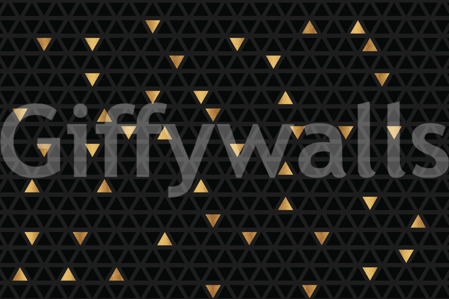 Luxury Black and Gold Triangles wallpaper mural shown as a full-wall mural with scattered gold triangles on a black lattice
