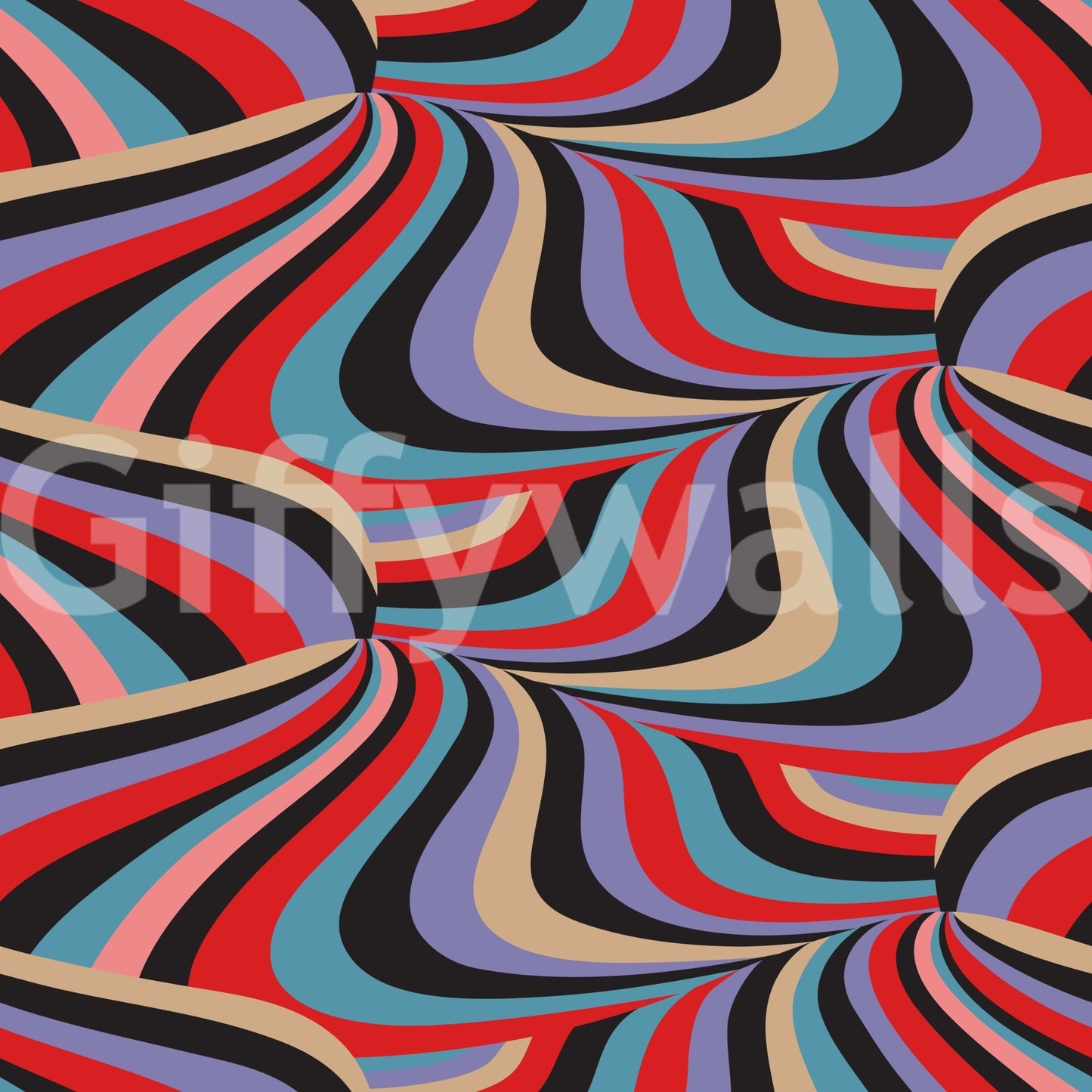 Marble Swirl Groovy Retro Abstract Stripes Colorful Black Purple Red Blue Cream Pink Wallpaper