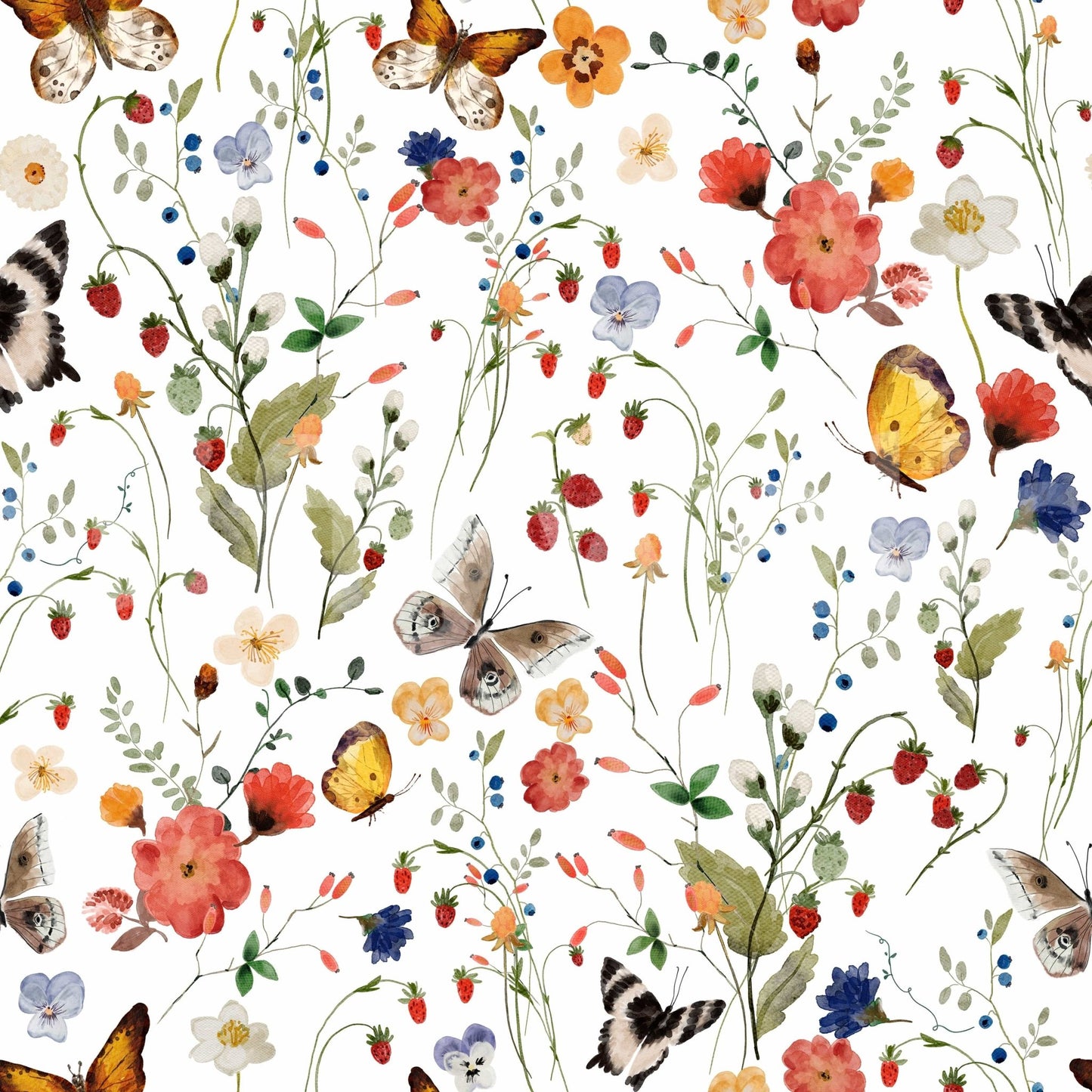 Charming watercolor removable wallpaper pattern, Meadow Magic product.