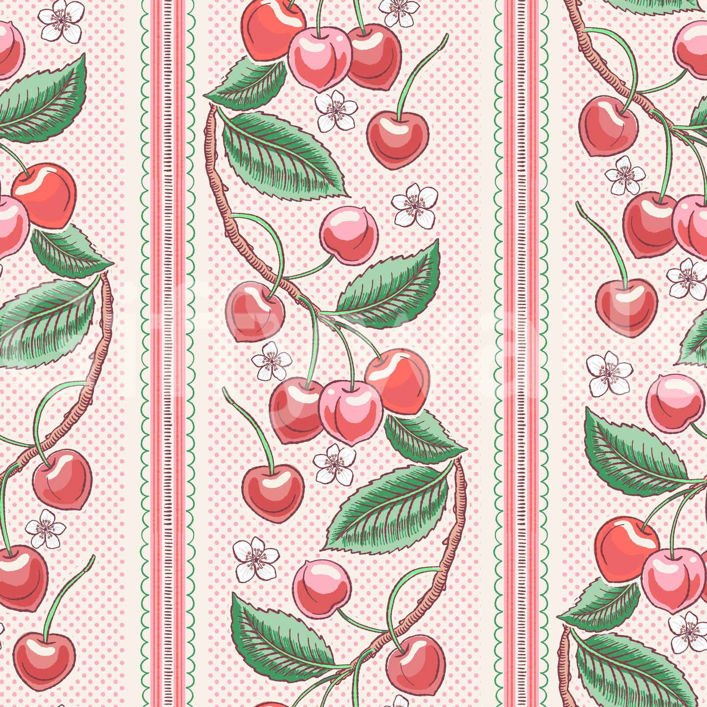 Merry Cherry Stripe Wallpaper