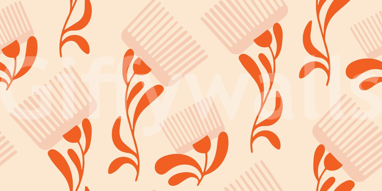 Mid Mod Wildflower Comb - Beige Terracotta Wallpaper