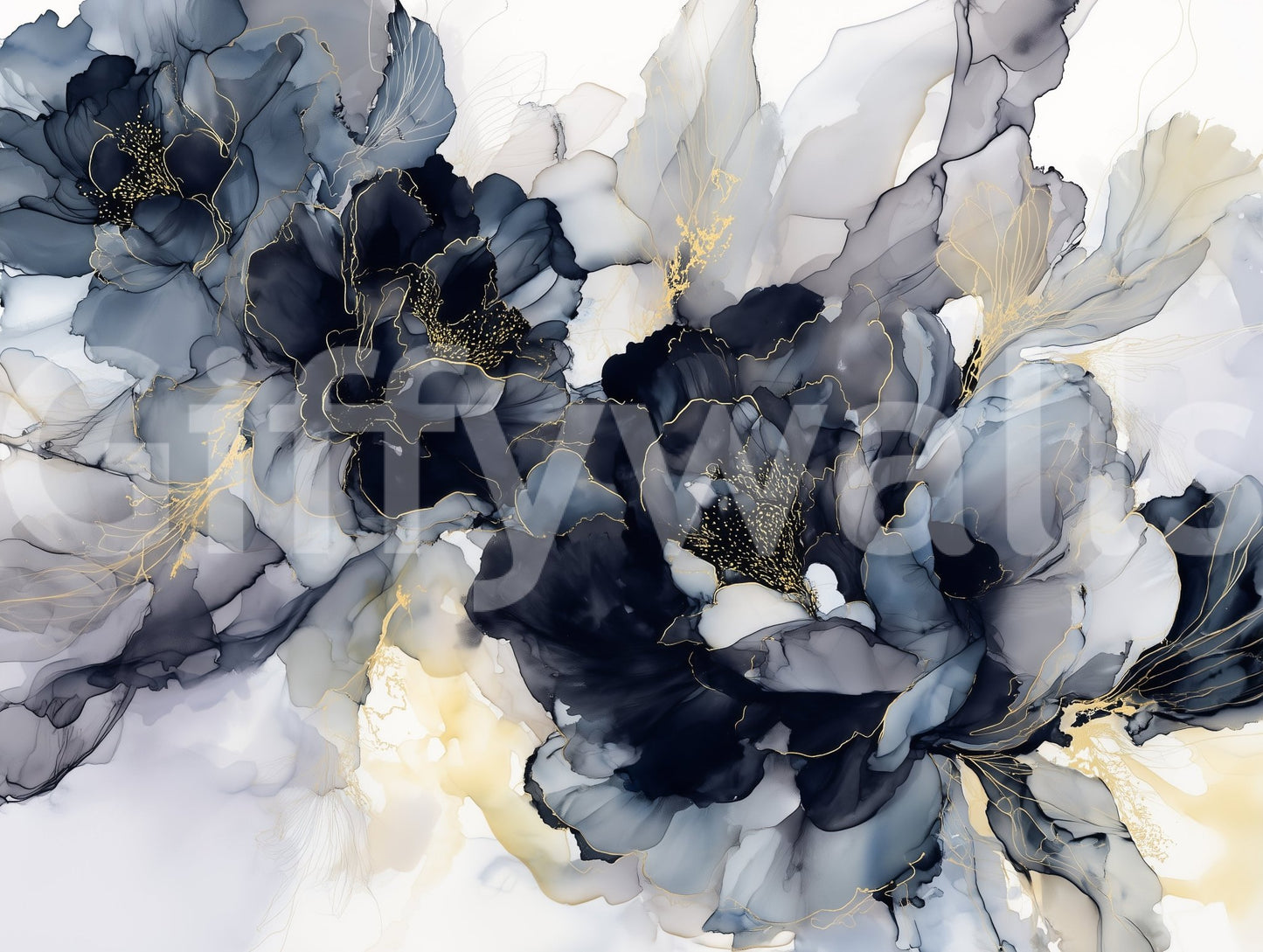 Bedroom styled with Midnight Blossom wallpaper