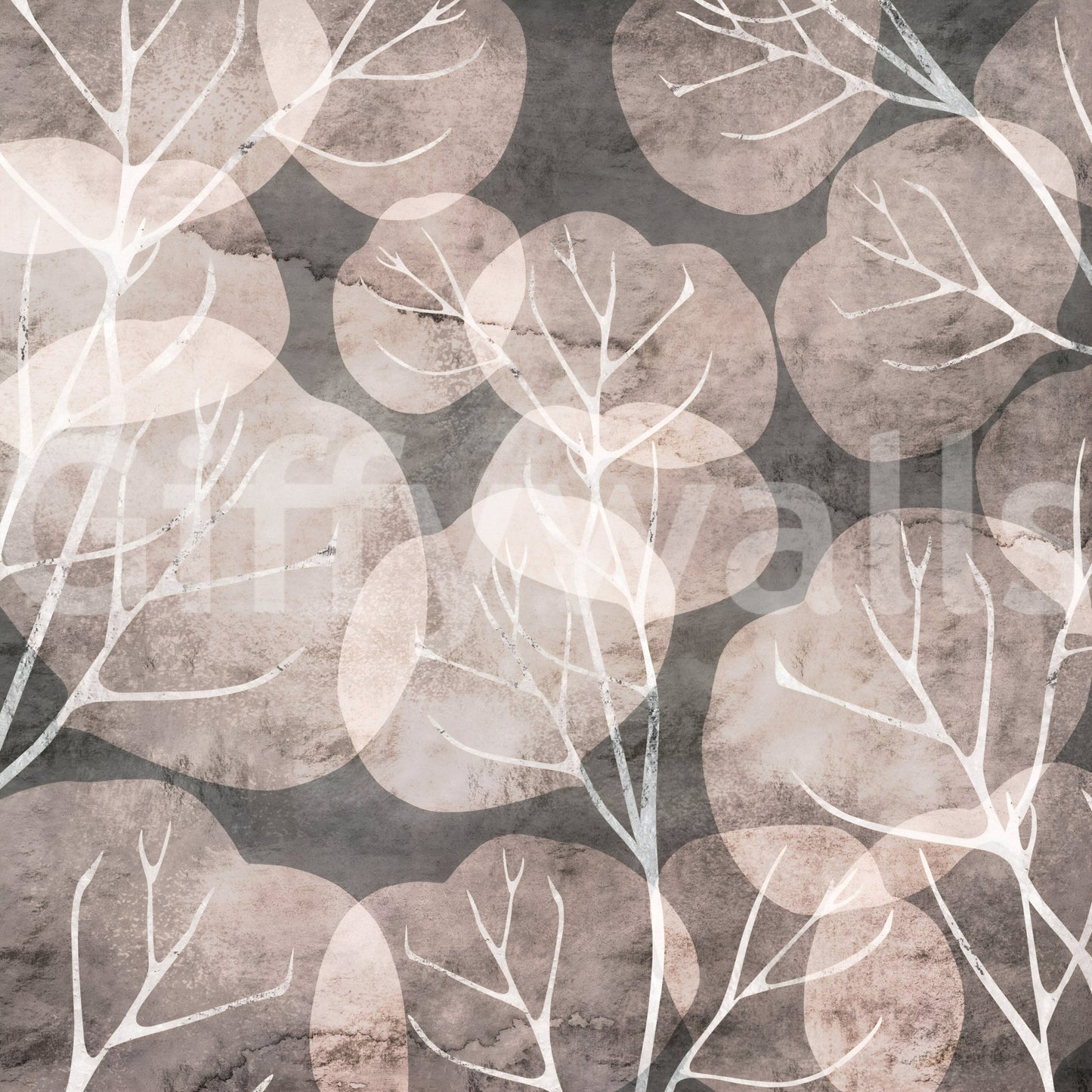 Dreamy ethereal Midwinter Leaf pewter blush wallpaper mural art.