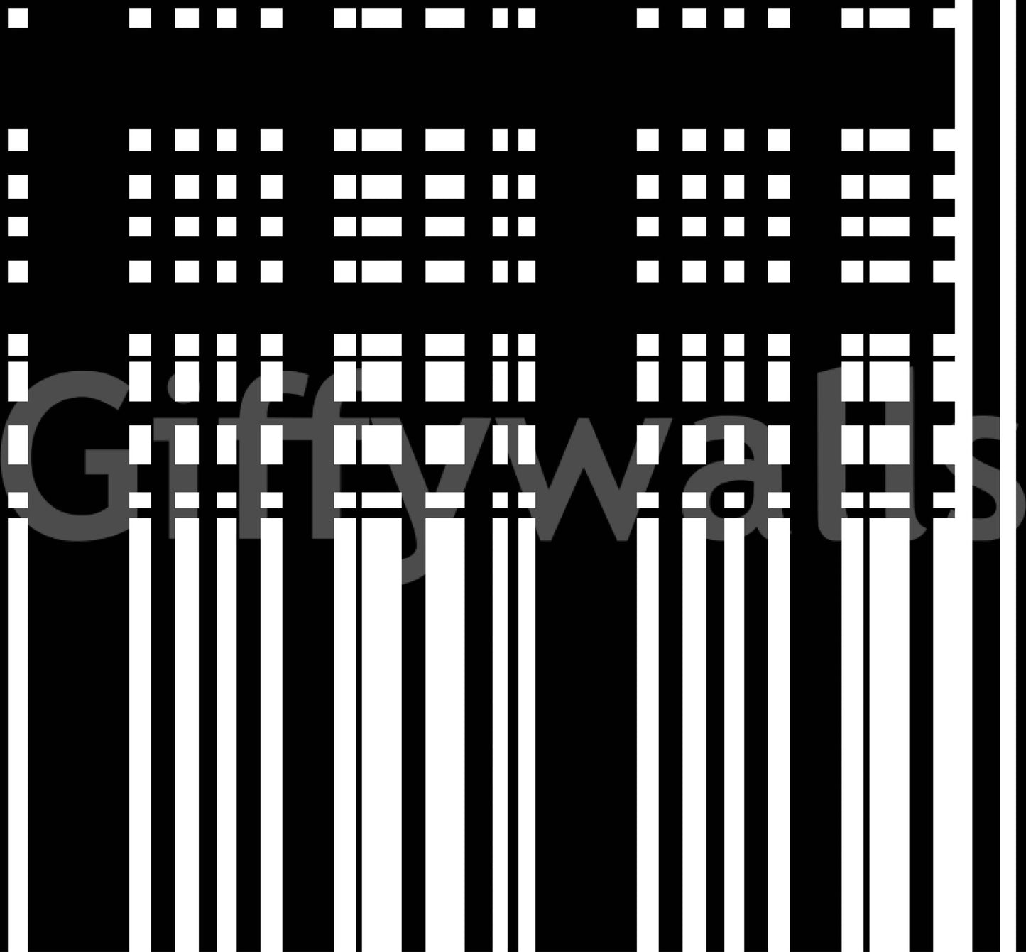 Minimal Black & White Stripes wall mural close-up showing the black ground with white grid and barcode lines