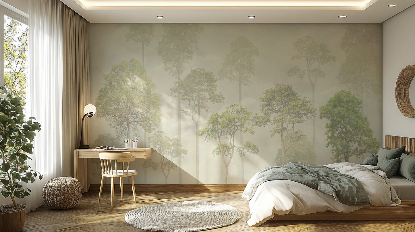 Misty Forest Green Wallpaper